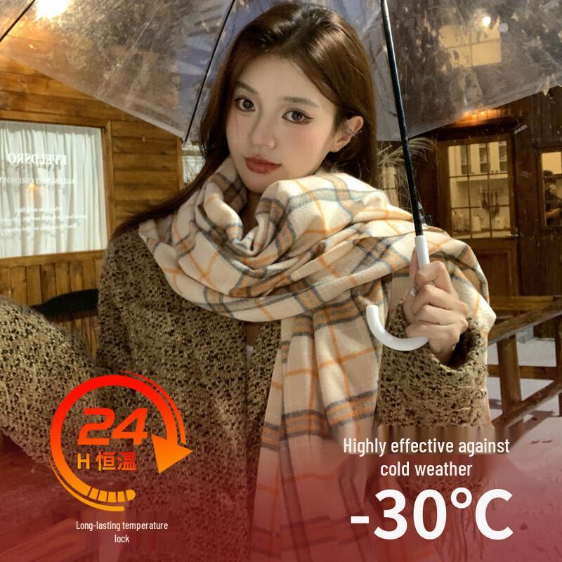 MUMARU Women's Thickened Warm Plaid Scarf
