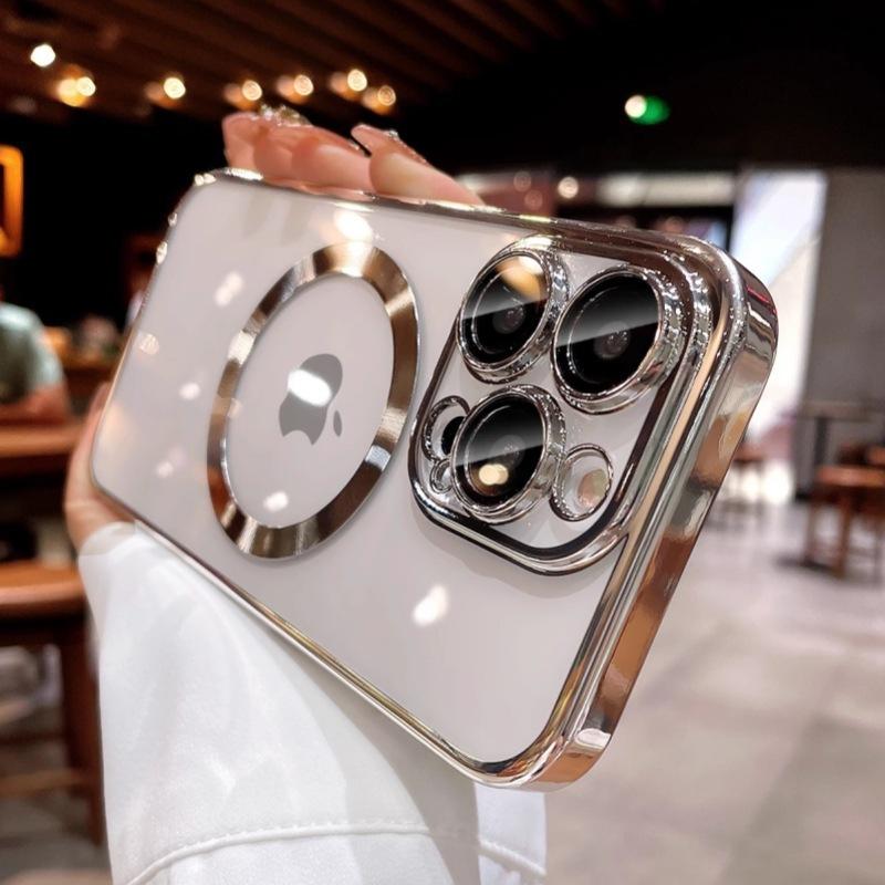 Applicable To IPhone16 Mobile Phone Case Magnetic Plating PC Comes with Lens Film Apple 15 Full-pack Transparent Anti-fall Hard Cover
