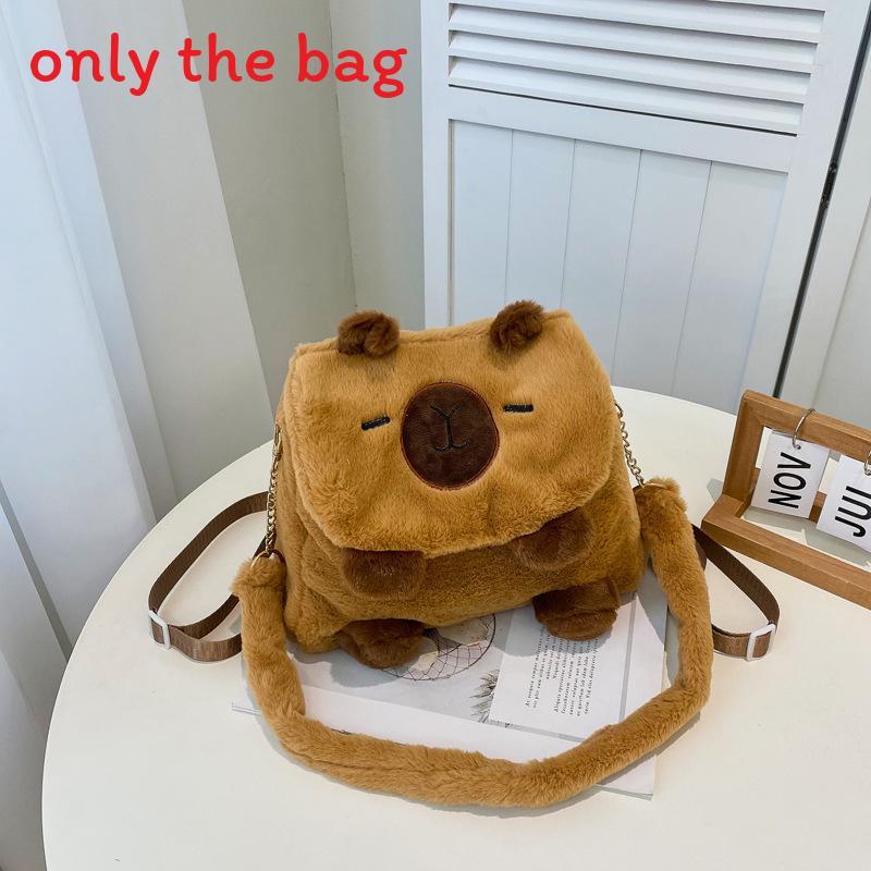 Anderson Cat And Capybara Embroidered Plush Backpack With Zipper Closure For Daily Use