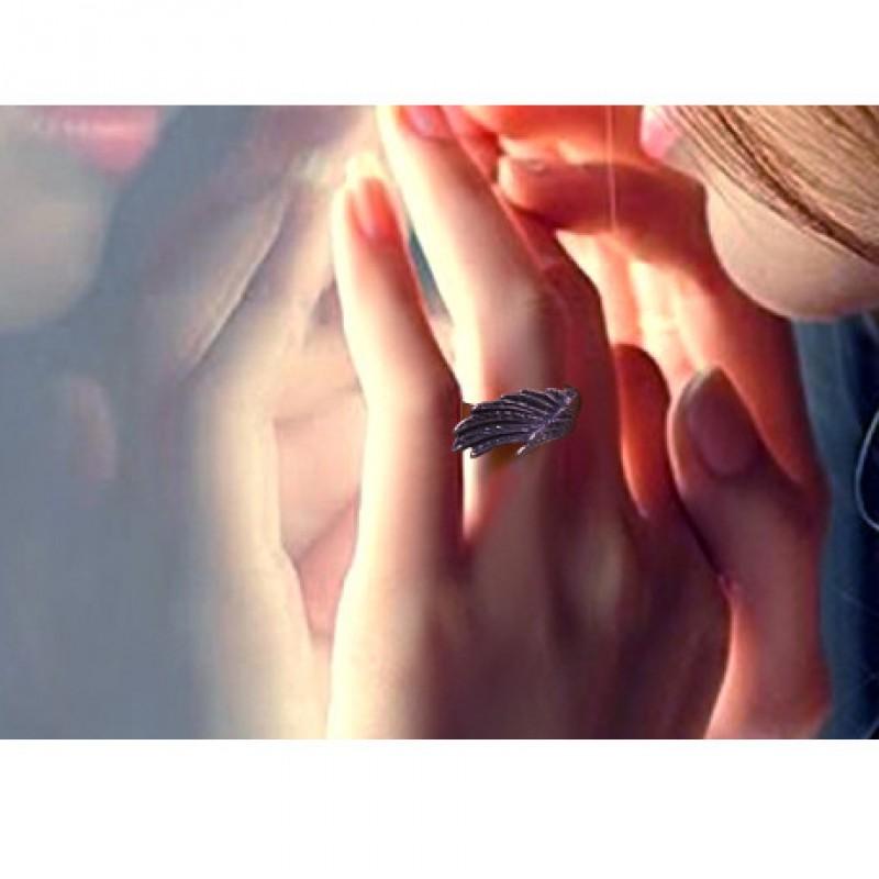Adjustable Open Ring Men Women Sterling Feather Wing Design Minimalist Vintage Boho Jewelry