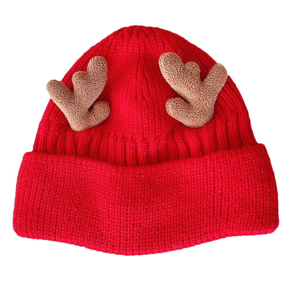 

NUOLUX Women s Reindeer Antler Knit Hat, Warm Winter Hat, Christmas Hat, 56-62cm, Red