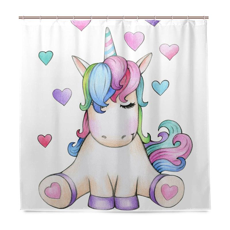 

Unicorn Shower Curtain Waterproof Polyester Fabric 4 Sizes Shower Curtain For The Bathroom With 12 Hooks W60H190(CM)-1 Pcs