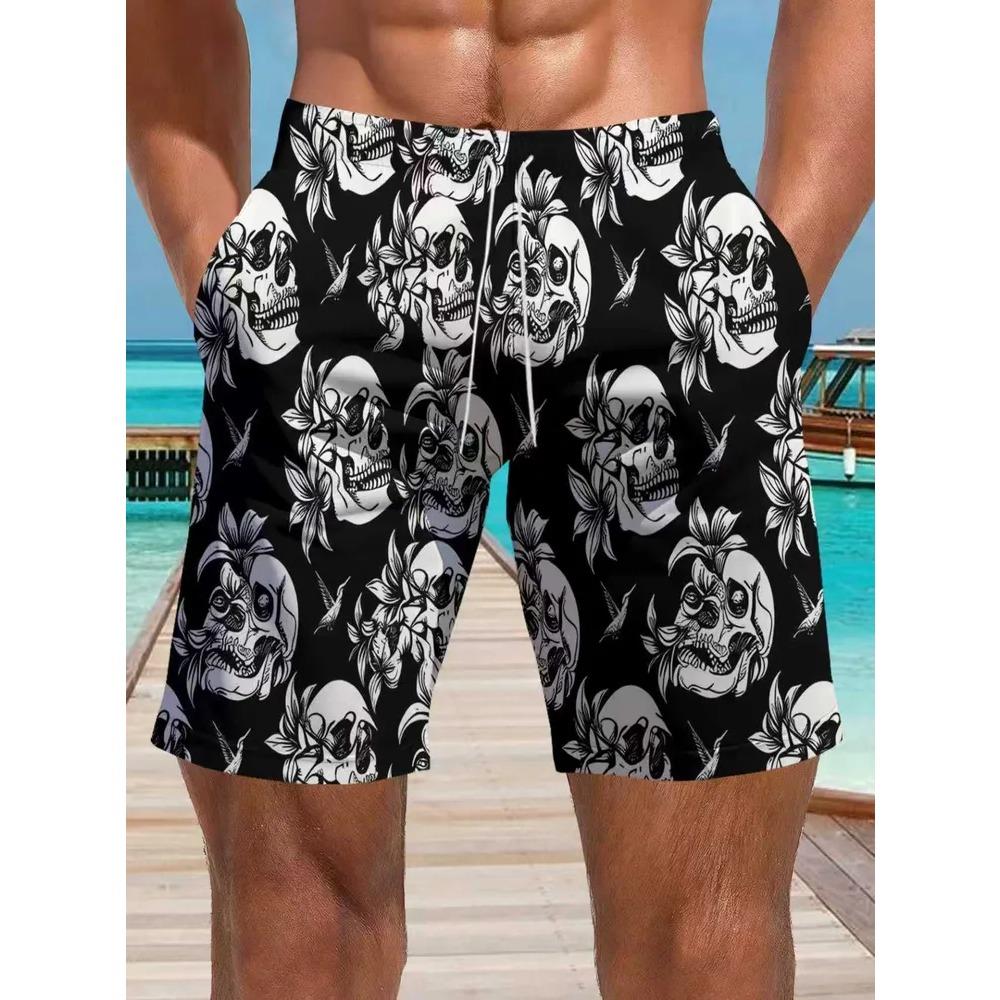 Men's Essential Casual Shorts Outdoor Wear Creative Fun Skull Colorful 3D Printed Shorts Loose Casual Plus Breathable Cool Summer Versatile Shorts