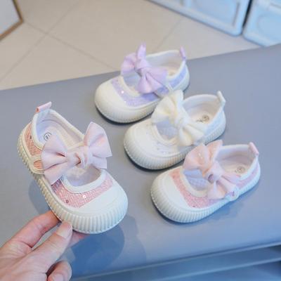 Frühling und Herbst Quadratmund Babyschuhe Kleinkindschuhe Anti-Kick Schleife Kinderschuhe Mädchenschuhe Prinzessinnenschuhe Atmungsaktive Canvas Schuhe