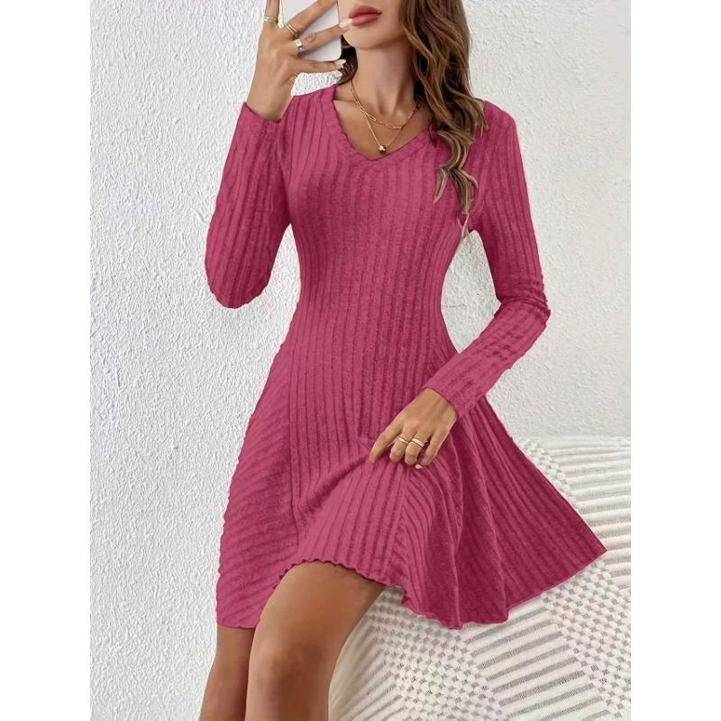 A Line Long Sleeve Knit Casual Women Dress