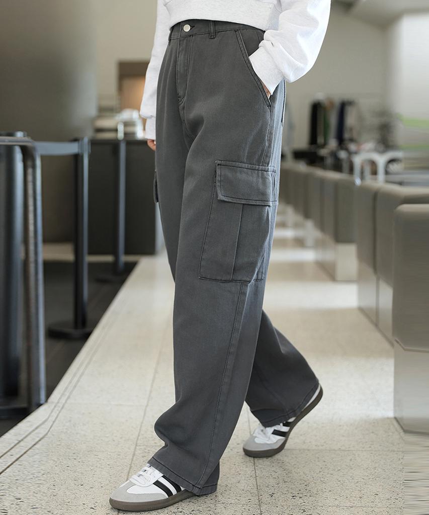 Ppaeppae Casual Pocket Cargo Long Wide Cotton Pants