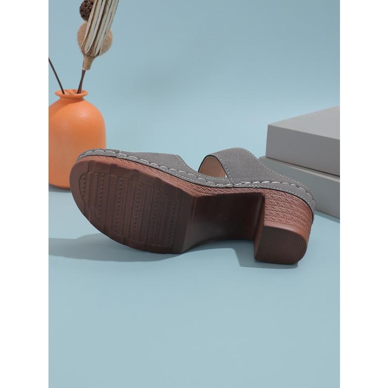 Women's Plus Size European-American Style Chunky Heel Slide Sandals New Summer Fashion Casual Single-Strap Sandals