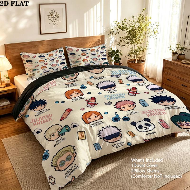 Jujutsu Kaisen Patrón Juego de Ropa de Cama Edredón Funda de Edredón Funda de Almohada Hogar Regalo de Cumpleaños(1 * funda nórdica + 2 * fundas de almohada, sin núcleo)