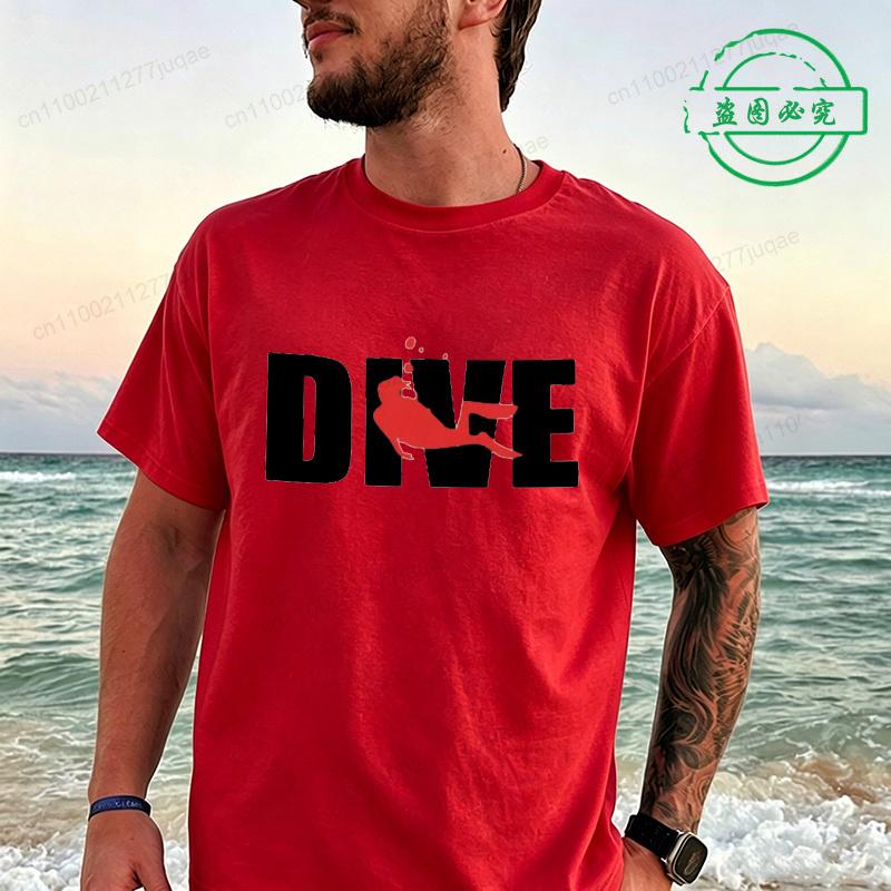 Minimal Dive Letter Red Diver Print Tshirt Unisex Unisex Simple Scuba Diving Tee Tops Beach Vacation Casual Shirts For Ocean Lovers