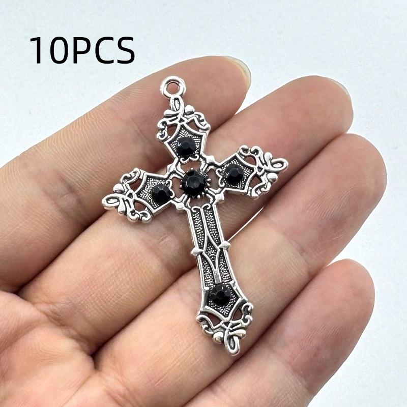 10 Pcs Retro Gothic Ruby Diamond Cross Pendant DIY Jewelry Making Kit for Necklaces and Earrings