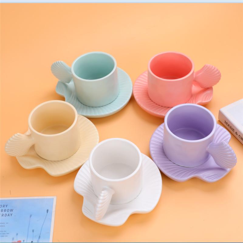 Shell coffee cup saucer ceramic mug Internet celebrity cup ins wind breakfast cup cute chubby ceramic cup