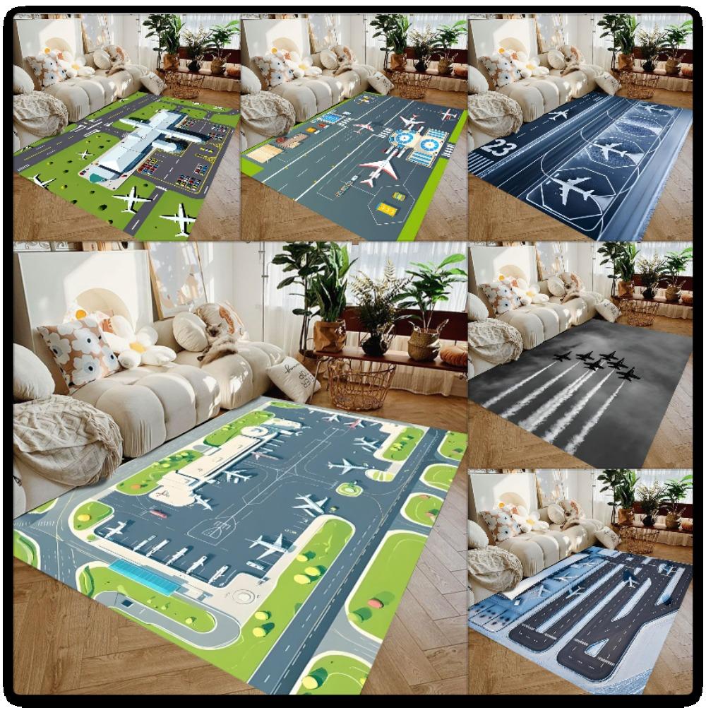 Tappeto Gioco per Bambini Scena di Arrivo Aereo Tappeto 3D Tappeto Pista di Atterraggio Aeroporto Interattivo per Soggiorno Camera da Letto Bambini Asilo
