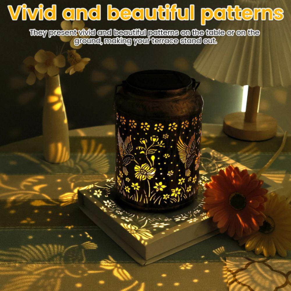 Waterproof Solar Lantern Metal Material Vintage Style LED Garden Light Sunflower Shape Hummingbird Design Hanging Solar Light