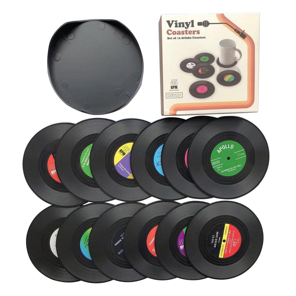 Vintage LP Record Coasters Cup Pads Non Slip Coffee Drink Mats ABS Material Cup Mats Suitable for Dining Table