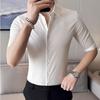 Men's Shirt Three-quarter Sleeve Korean Thin Business Hairstylist Casual Formal Wear Striped Short-sleeved Slim Half-sleeved