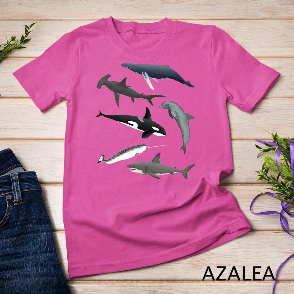 Orca Whale Shark Narwhal Dolphin Sea Creatures Unisex T-shirt 2 4XL
