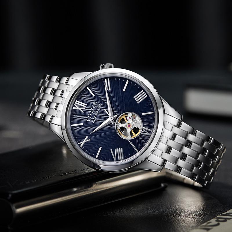 Citizen Mechanical Movement Stainless Steel Strap Watch Unisex Blue Dial NH9130-84L