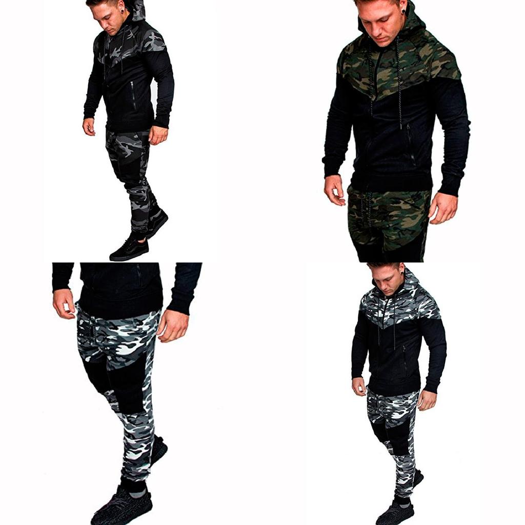 Mens Slim Hoodie Camouflage Sweatshirt Coat Jacket Outwear Tops Trousers Pants With Premium Quality Fabric And Timeless Style
