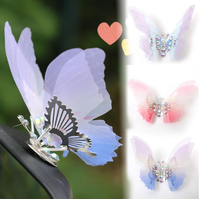 Sheer Fabric Gradient Model Moving Butterfly Car Center Console Air Vents Decoration Cars Living Room Interior Decor Accessories