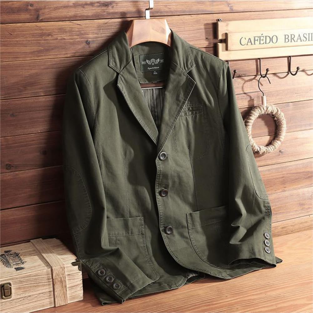 Blazer Tailored Jacket Cotton Suit Jacket Coat Formal Slim Plain Business Casual Commuting Large Size HS29 Military [ZANBANG] Men's Men's (3XL, Green)