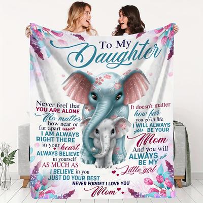 Ultra-Soft Flannel 'to My Daughter' Growth Gift Blanket with Elephant Design - Cozy, All-Season Comfort, Perfect for Couch