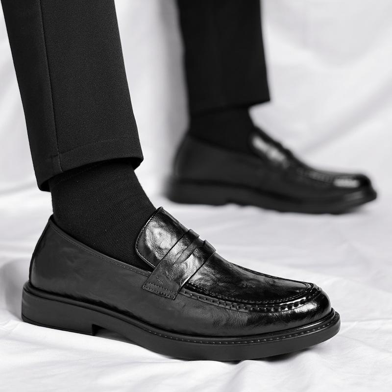 Men's foot-fitting men's shoes one-pedal low-top inner height-increasing business casual leather shoes Doudou shoes men