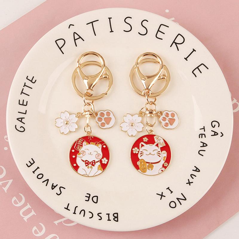 Cute Fortune Cat Keychain Maneki Neko Cat Pet Paw Sakura Original Keyring