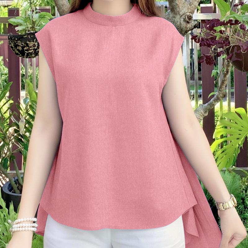 ZANZEA Women Casual Stand Collar Short Sleeve Irregular Blouse