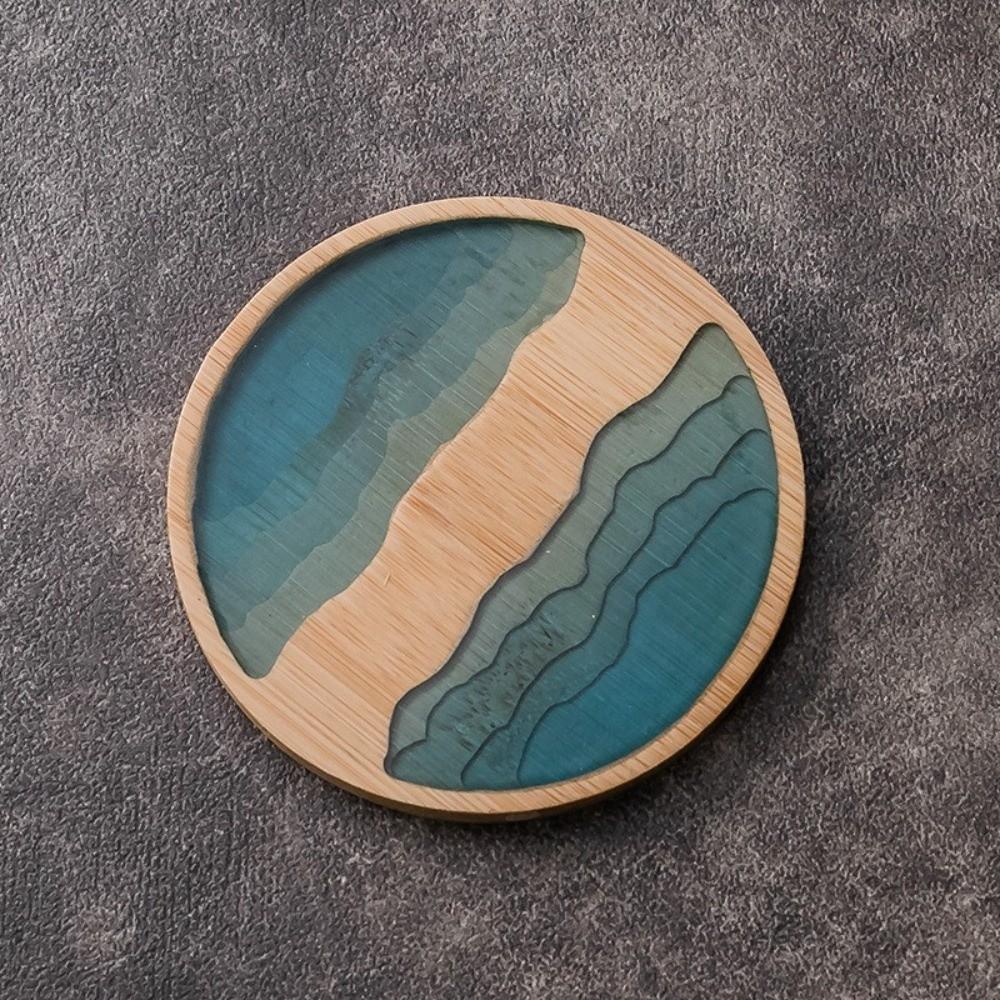 New Bamboo Material Art Coaster Ocean Wave Design Heat Insulation Table Mat Handmade Non-slip Cup Mat Home Decoration