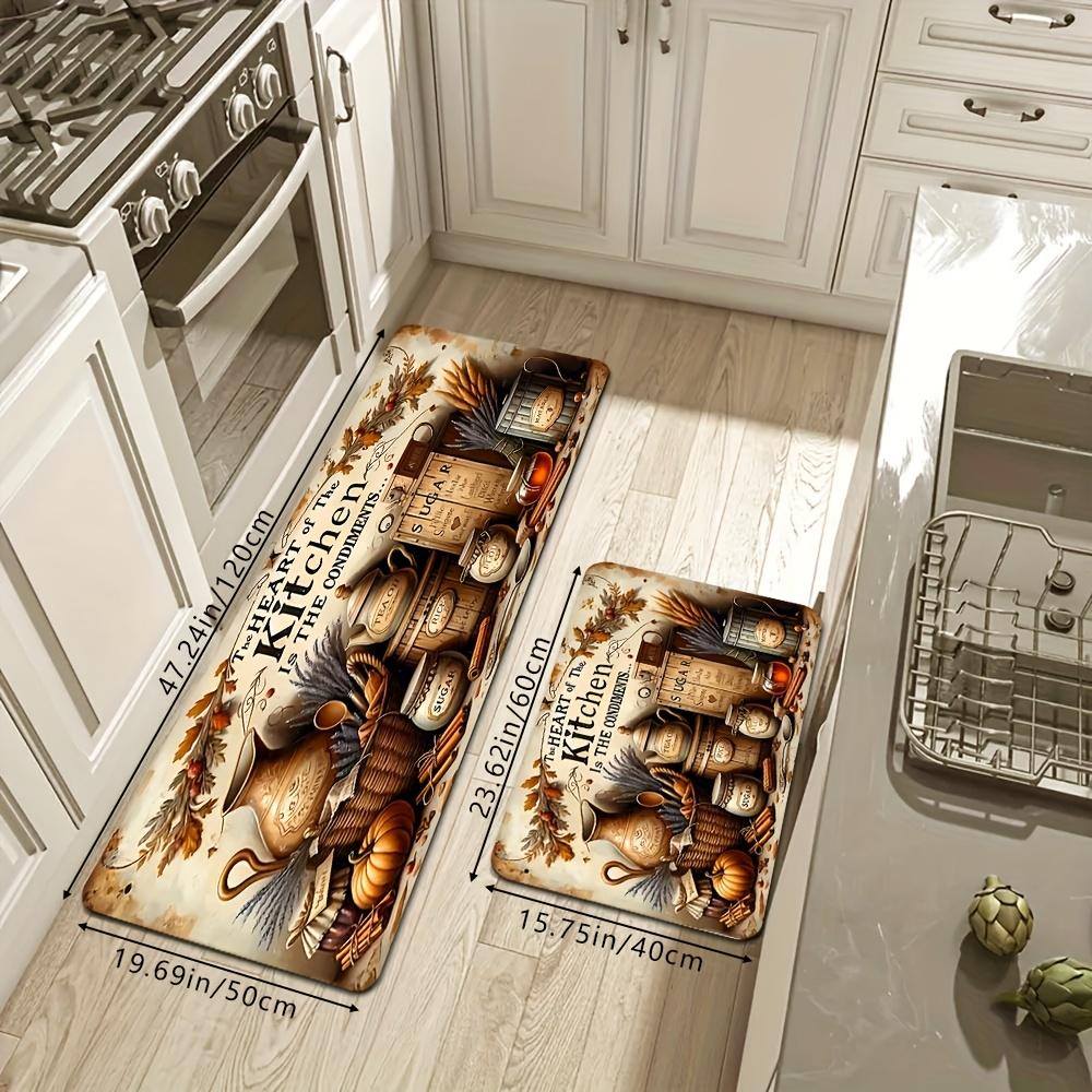 1Pcs Anti Fatigue Kitchen Rugs Vintage Print Waterproof Non-Slip Thick Cushioned Kitchen Mat Heavy Duty Comfort Standing Mat for Kitchen