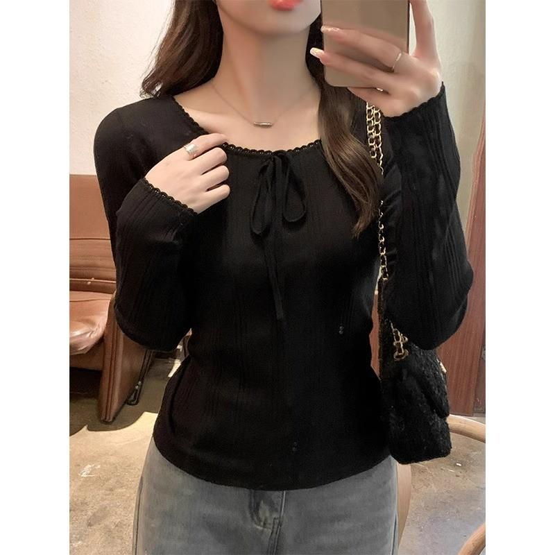 

Блузка из французского белого кружева с облегающей футболкой с длинными рукавами для женщин на осень и зиму, новый дизайн нижнего топа XL