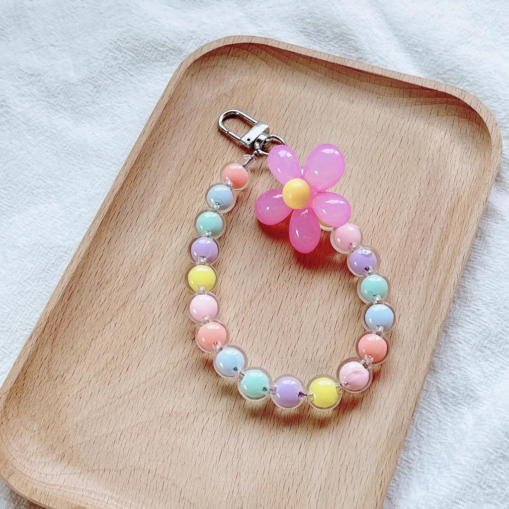 Colorful Beaded Phone Lanyard, Japanese and Korean InS-style Handcrafted Beaded Flower Phone Chain Wrist Strap