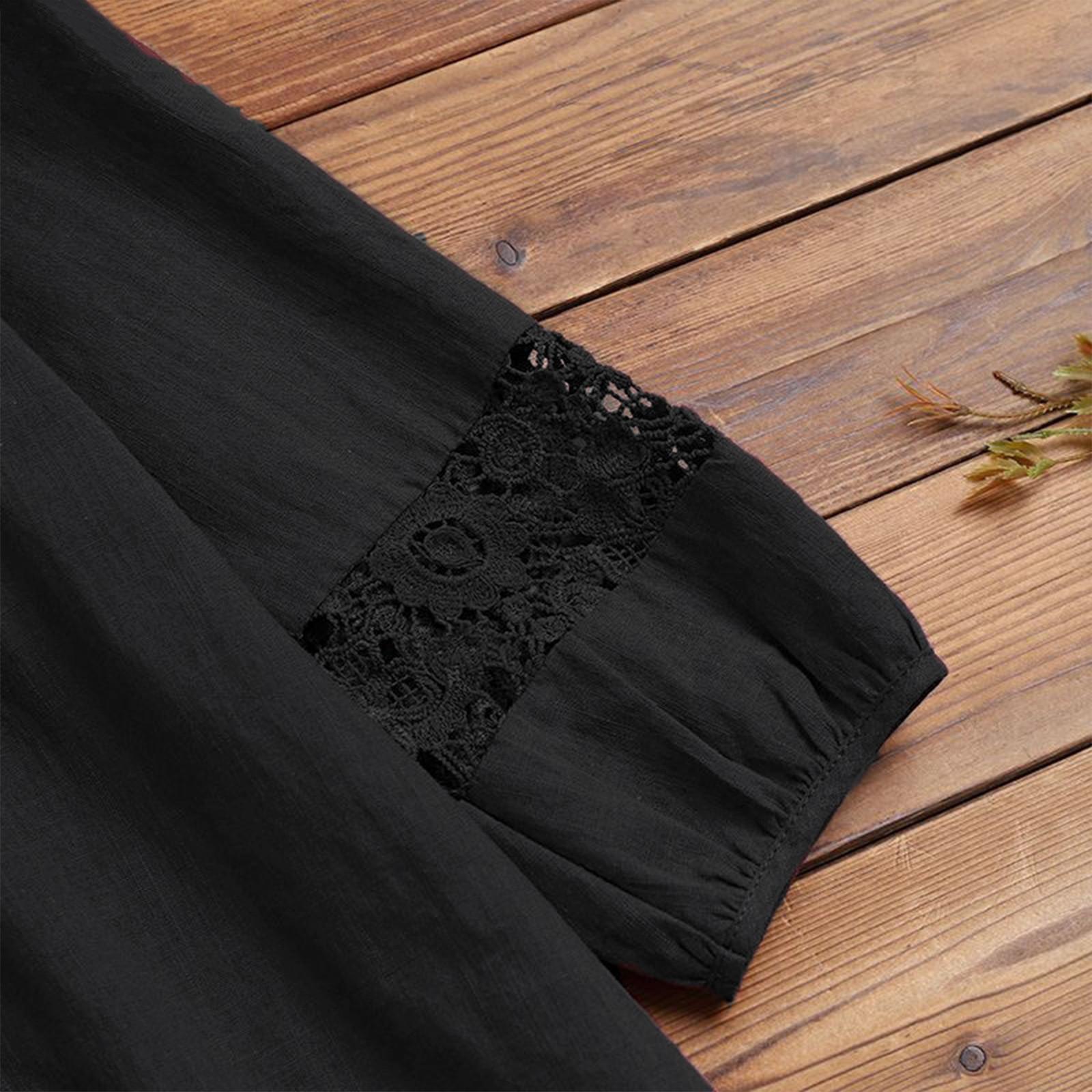 Женская модная повседневная свободная плиссированная кружевная блузка с круглым вырезом — фото 5