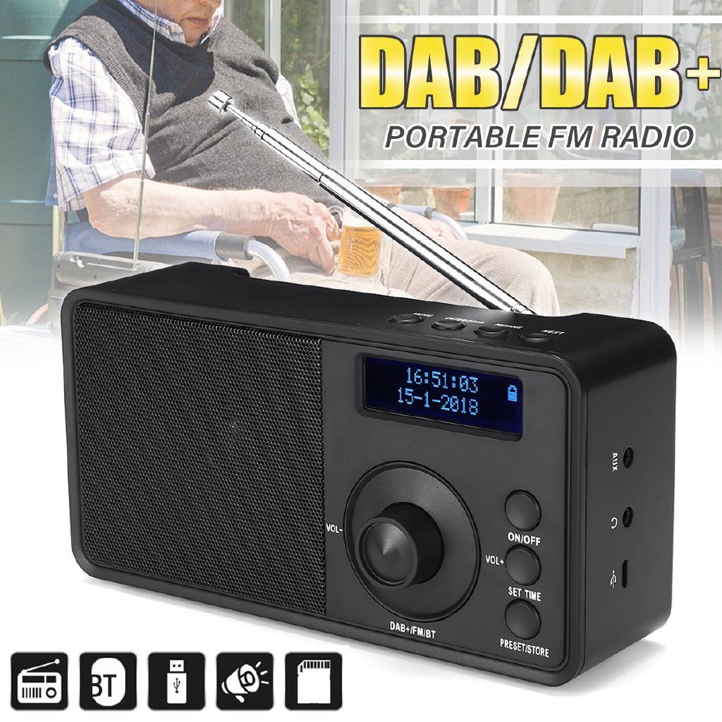 DC 5 V Portable DAB+FM Wireless Digital Radio Player Receiver Handheld Bluetooth Music Stereo Radio Speaker AUX LCD Alarm Clock