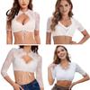 Oktoberfest Costume Blouse Women Floral Lace Crop Top, Bavarian German Beer Festival Shirt Dirndl Blouse, Short Sleeved Sheer Cropped Sleeve Tee