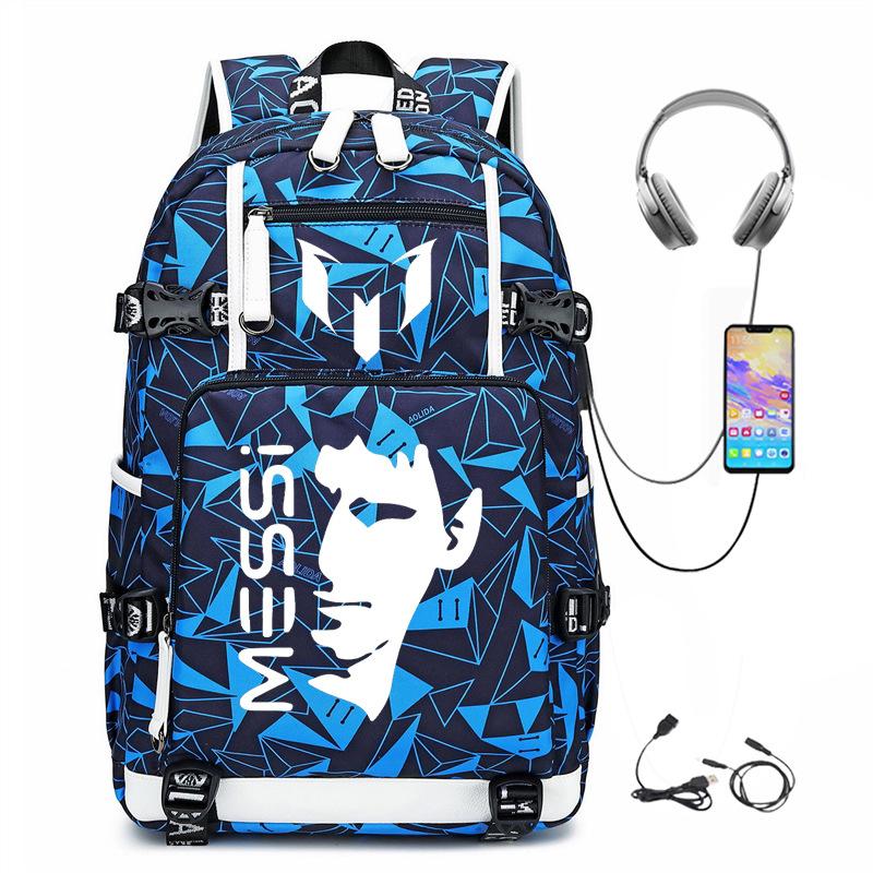 Football Printed Student Backpack Multifunctional Usb Interface Large Capacity Leisure Travel Backpack