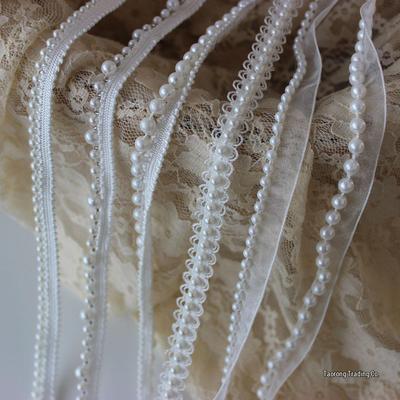 Cottontime Off-White Mesh Ribbon Beads with Pearl Lace Decorative Accessories for Clothing