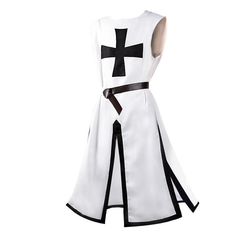 Medieval Vintage Cross-print Long Tunic Men's Costume Robe Belt Classic European-style Stage Festival And Halloween Costume