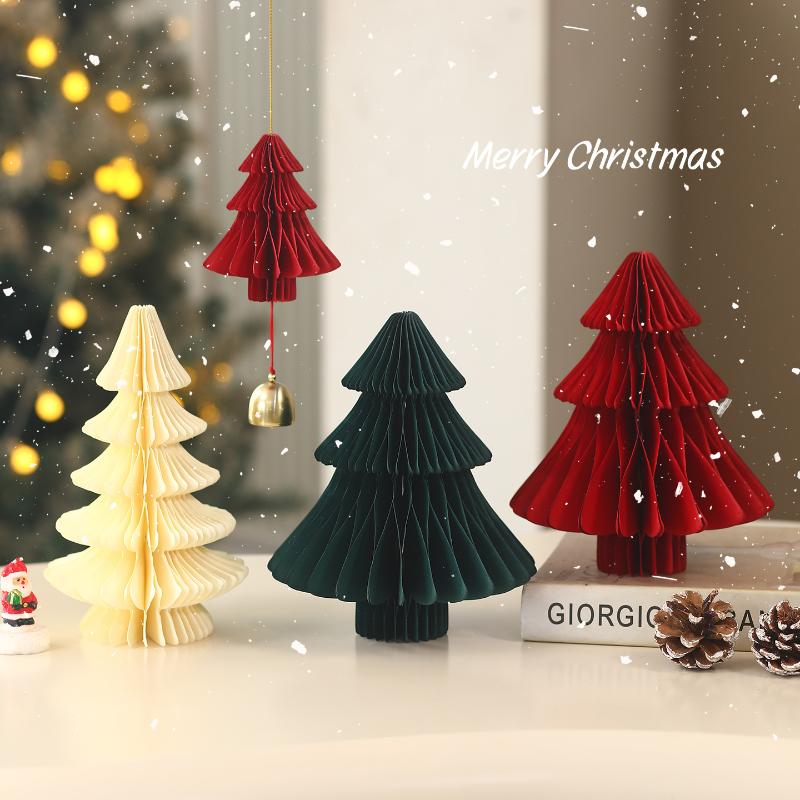 Büyük Yılbaşı Ağacı Süsü 3D Petekli Top Katlanabilir Kağıt Xmas Ağacı Navidad Dekorasyonları Masaüstü Asılı Xmas Dekor