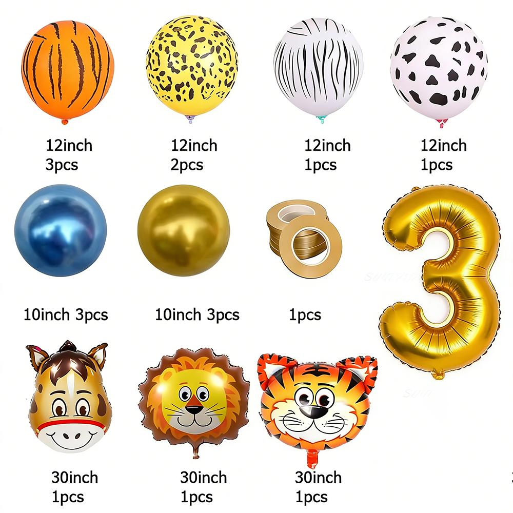 0-9 Years Old Birthday Party Balloon Set Children Tiger Lion Donkey Animal Aluminum Foil Balloons Jungle Theme Ballon Decoration