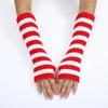 Teenagers Winter Half Finger Mitten Stripe Pattern Knit Keep Warm Lengthen Wrist