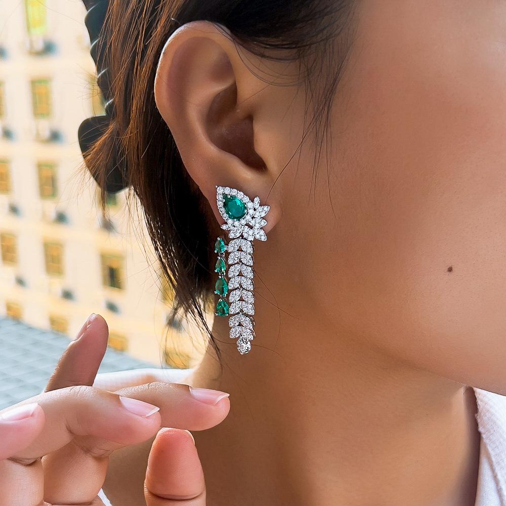 Light Luxury Wheat Ear Fringed Earrings Banquet Dress With Design Sense Long Zircon Earrings Earrings