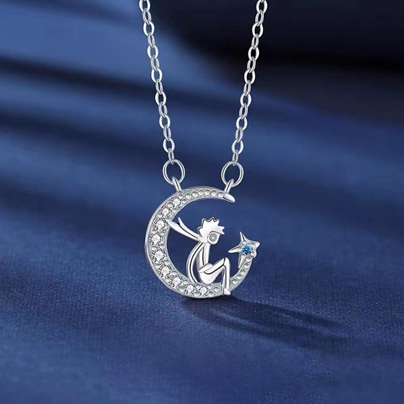 925 Sterling Silver Moon Necklace Pendant Zircon For Women Fashion Exquisite Student Girlfriend Jewelry Accessories Heart GiftGood Product