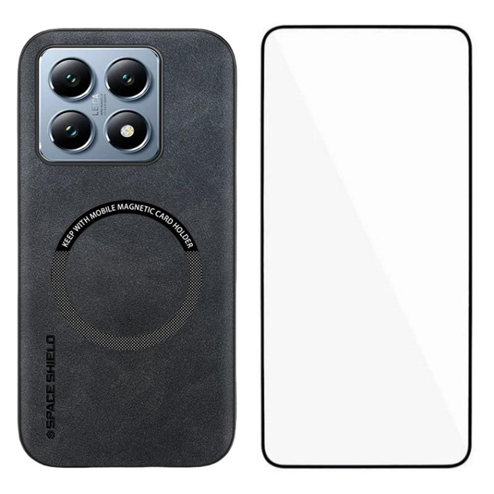 WANLONFENG YBP Series For Xiaomi 14T Pro Magnetic Case with Tempered Glass Film PU+TPU Phone Cover Large Cutout