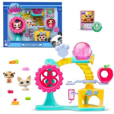 BANDAI - Littlest Pet Shop - Fun Factory Spielset - Spielset mit 2 Tieren, Dekoration und Zubehör - BF00519