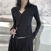 Women's 2024 Slim Fit Knit T-Shirt: Fake Two-Piece, Long-Sleeve for Spring & Autumn