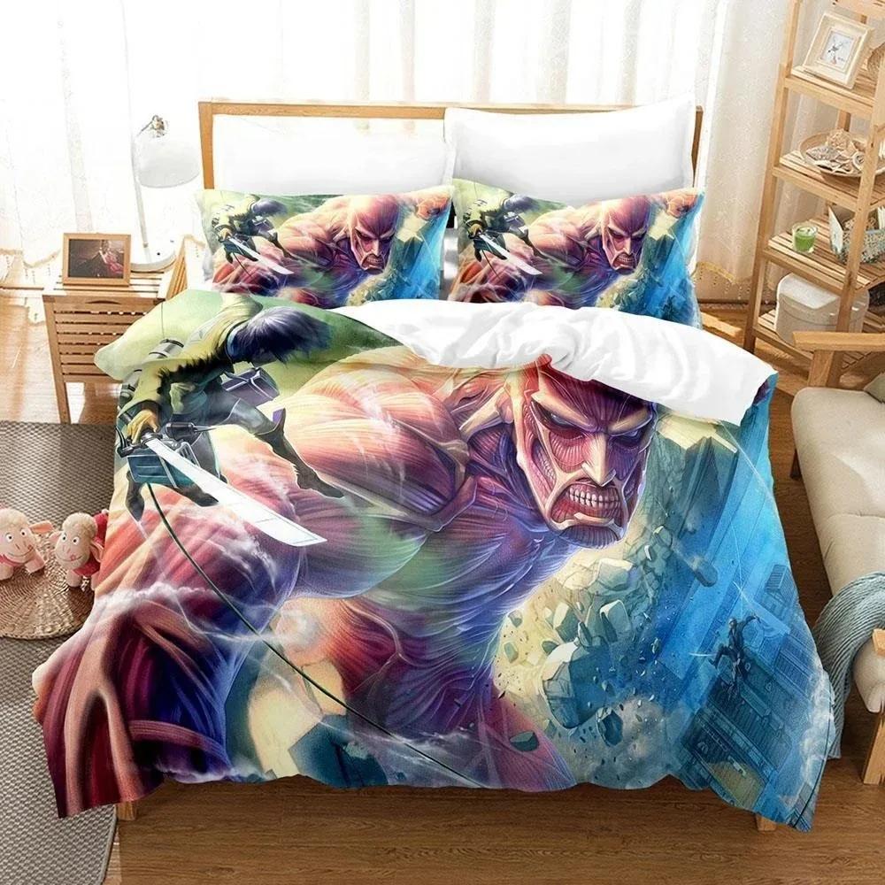 3D Print Anime Bed Sheet Attack On Titan Bedding Set Single Twin Full Queen King Size Bed Set Adult Kid Bedroom Duvetcover Sets