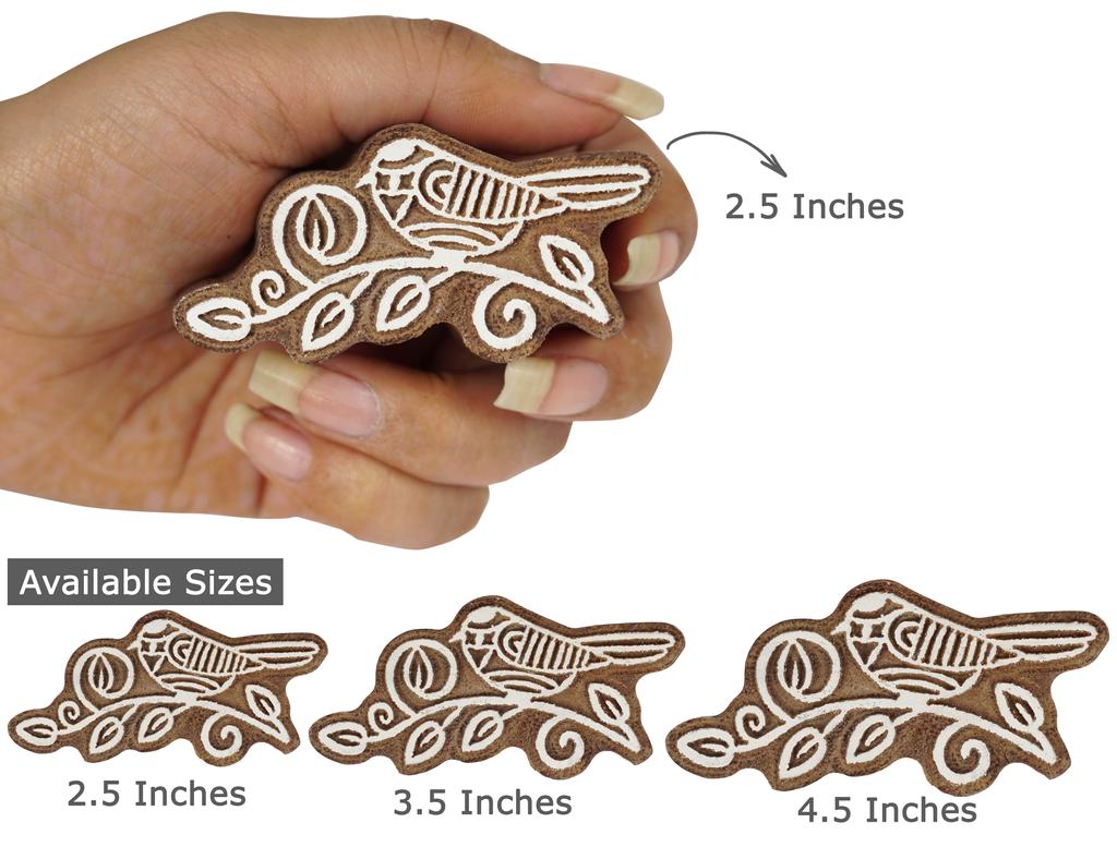 IBA Indianbeautifulart Textile Printing Block Bird & Leaf Hand Carved Wooden Stamp Wood Block Printing Textile Stamps For Fabric  Pottery