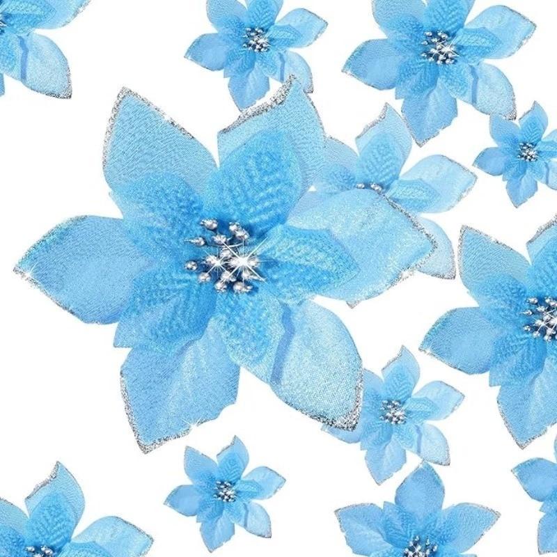 5/10Pcs Glitter Christmas Decoration 13cm Artificial Flowers Xmas Tree Ornament for Home Decor Navidad New Year 2026 Accessories