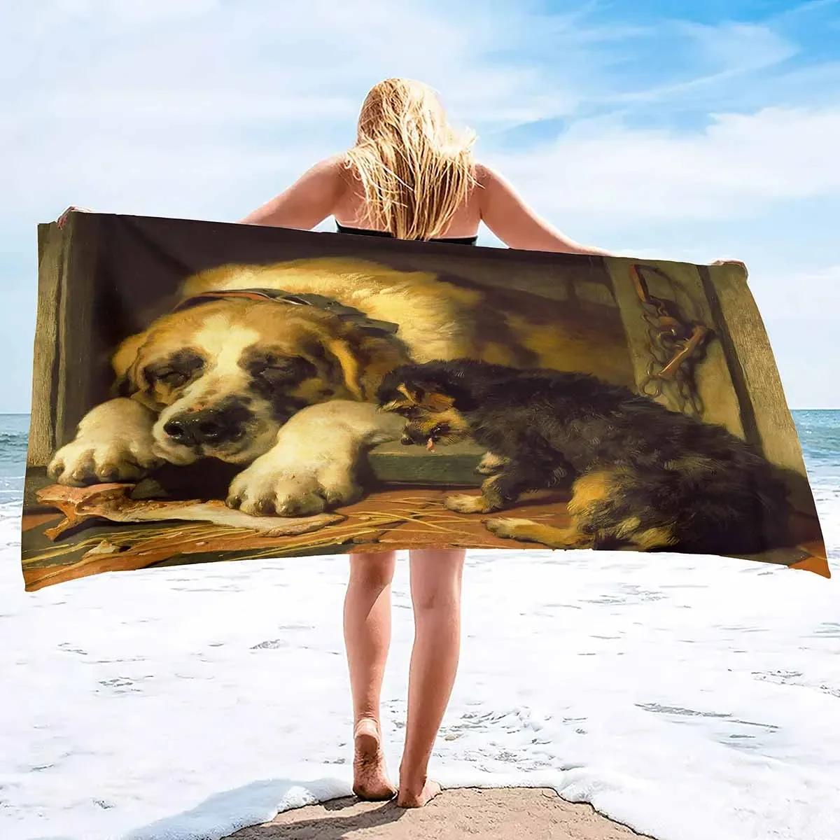 

Microfiber Dog Print Beach Towel Blanket,Super Soft Plush Sand Proof Swimming Bath Pool Towel for Travel Camping Yoga Sport W40*H60(CM)